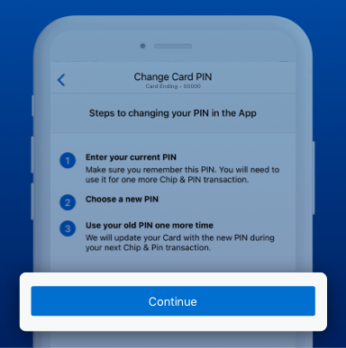 Screen print of step to change PIN in app Screen print of step to change PIN in app